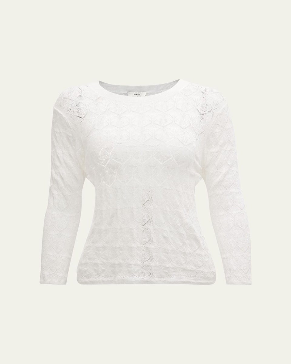 Fine Lace 3/4-Sleeve Crewneck Top